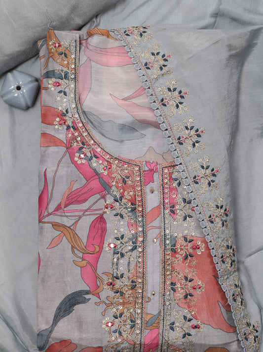 Neck Embroidered Muslin Unstitched Suit With Dupatta