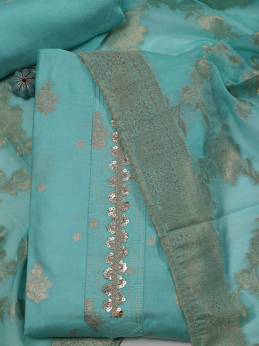 Neck Embroidered Chanderi Unstitched Suit Piece With Banarsi Dupatta