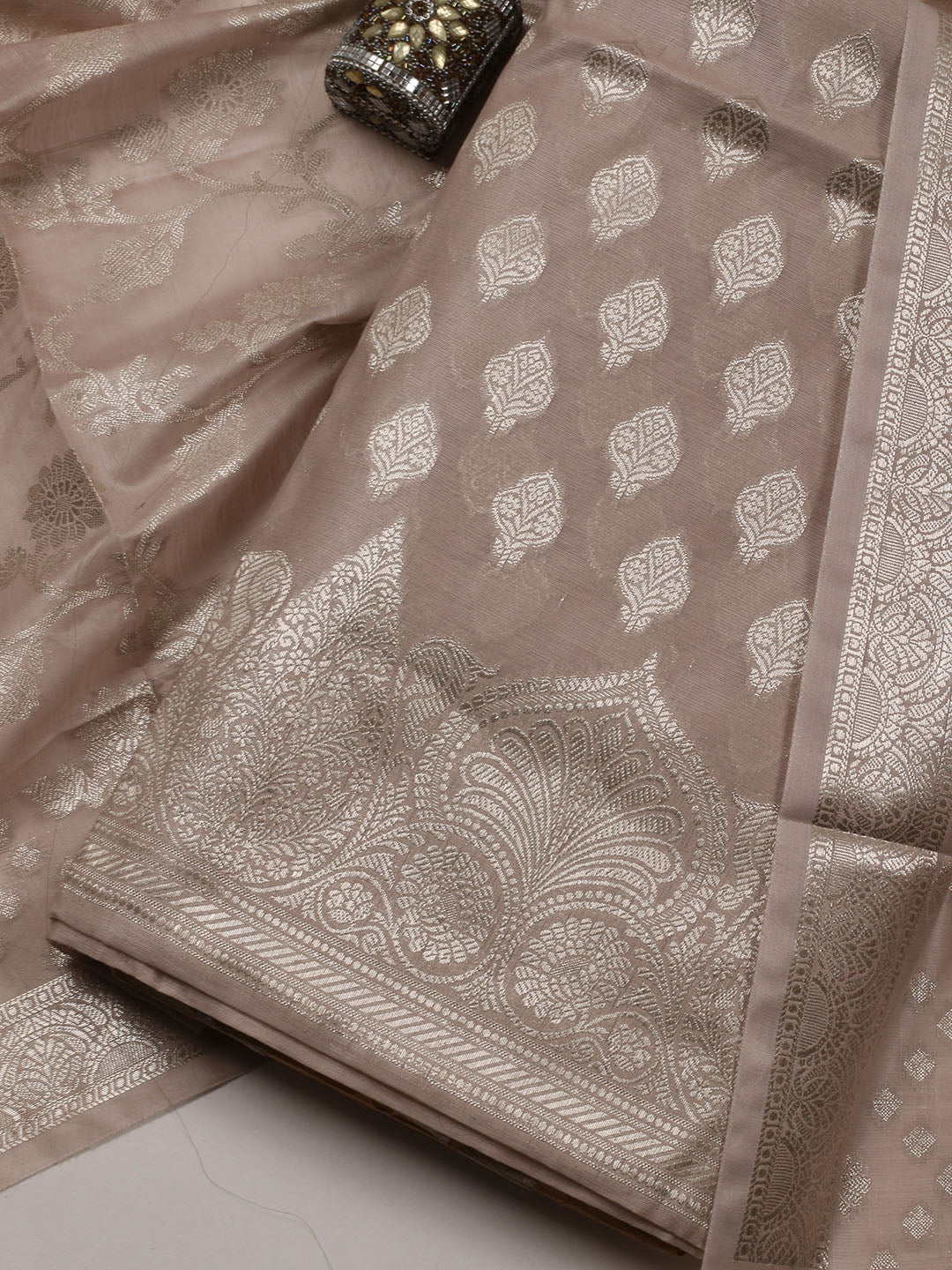 Woven Chanderi Unstitched Suit With Dupatta