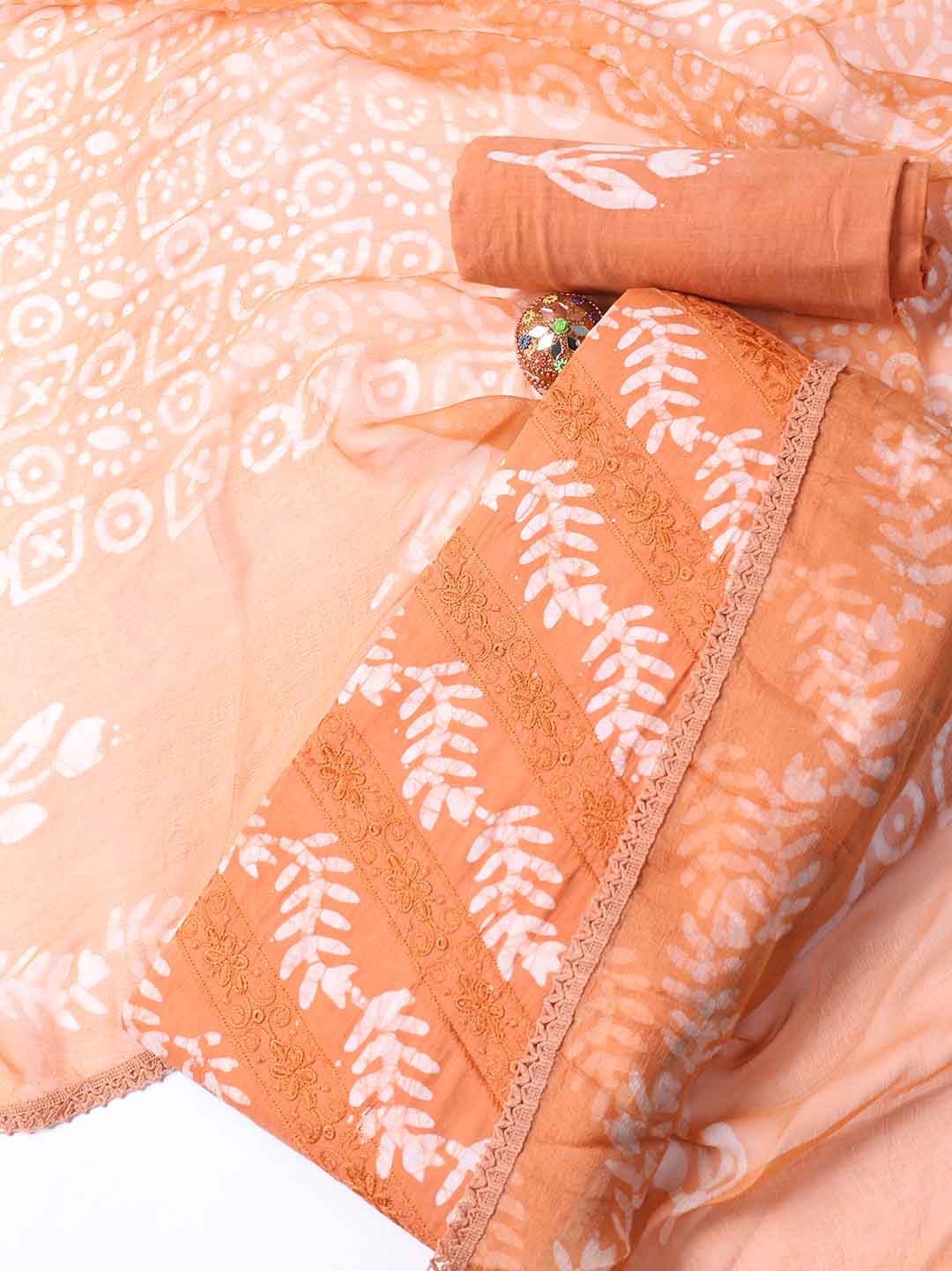 Printed Cotton Blend Unstitched Suit With Dupatta