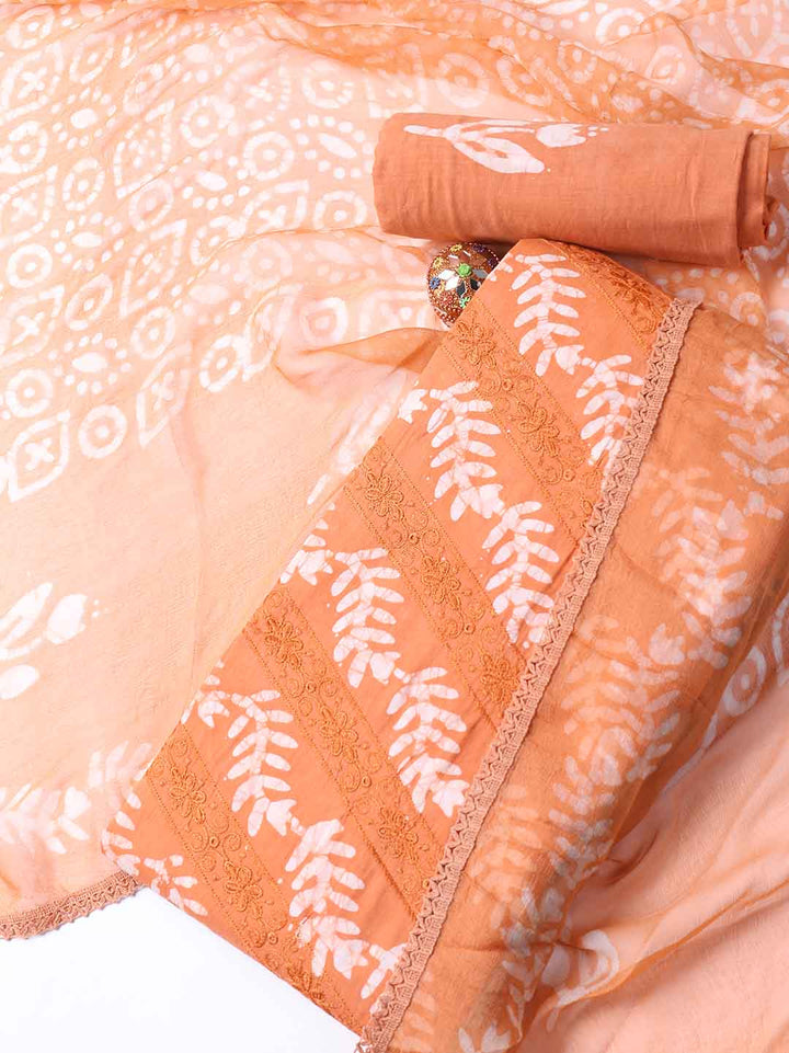 Printed Cotton Blend Unstitched Suit With Dupatta