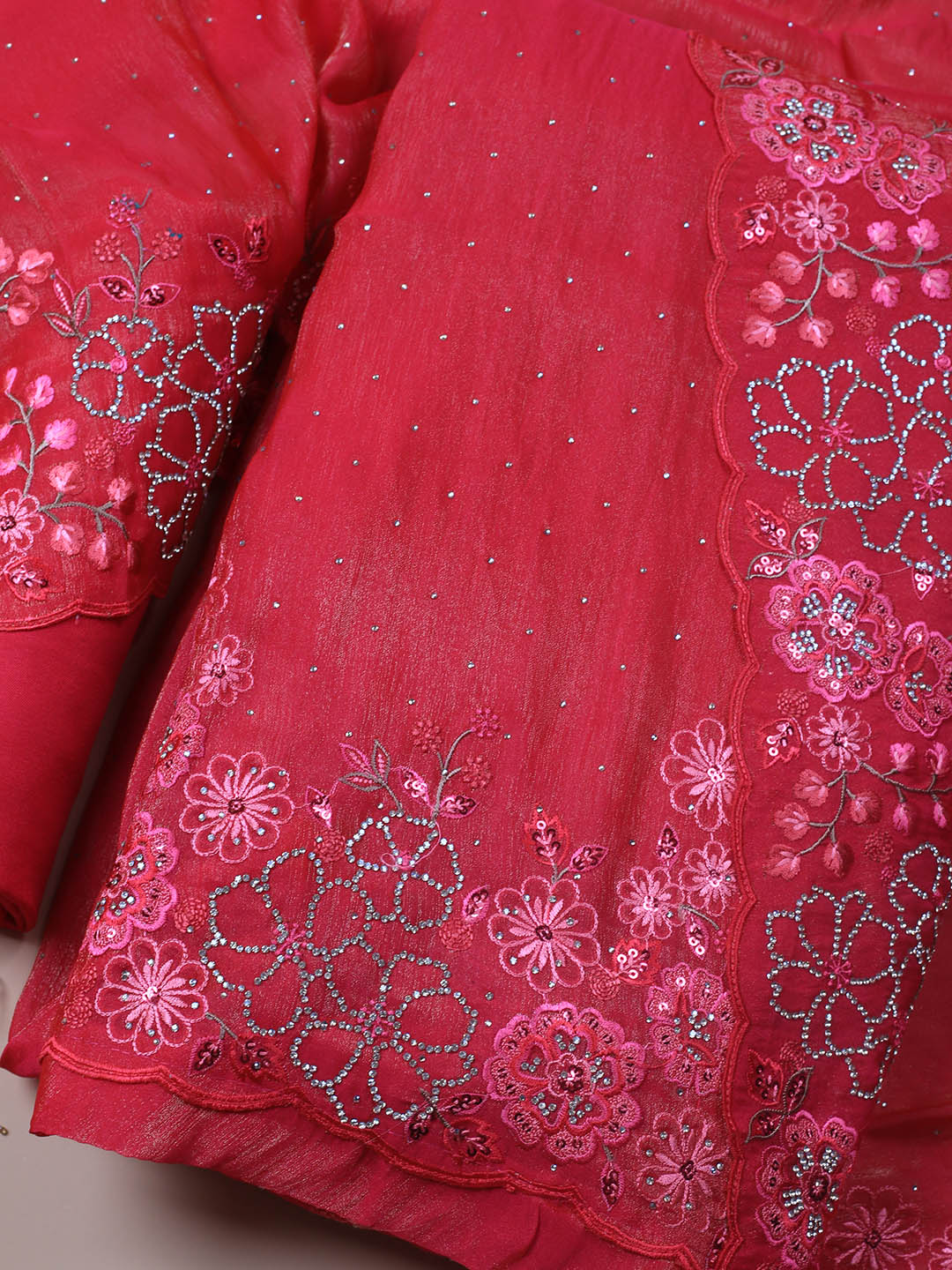 Embroidered Chinon Unstitched Suit With Dupatta