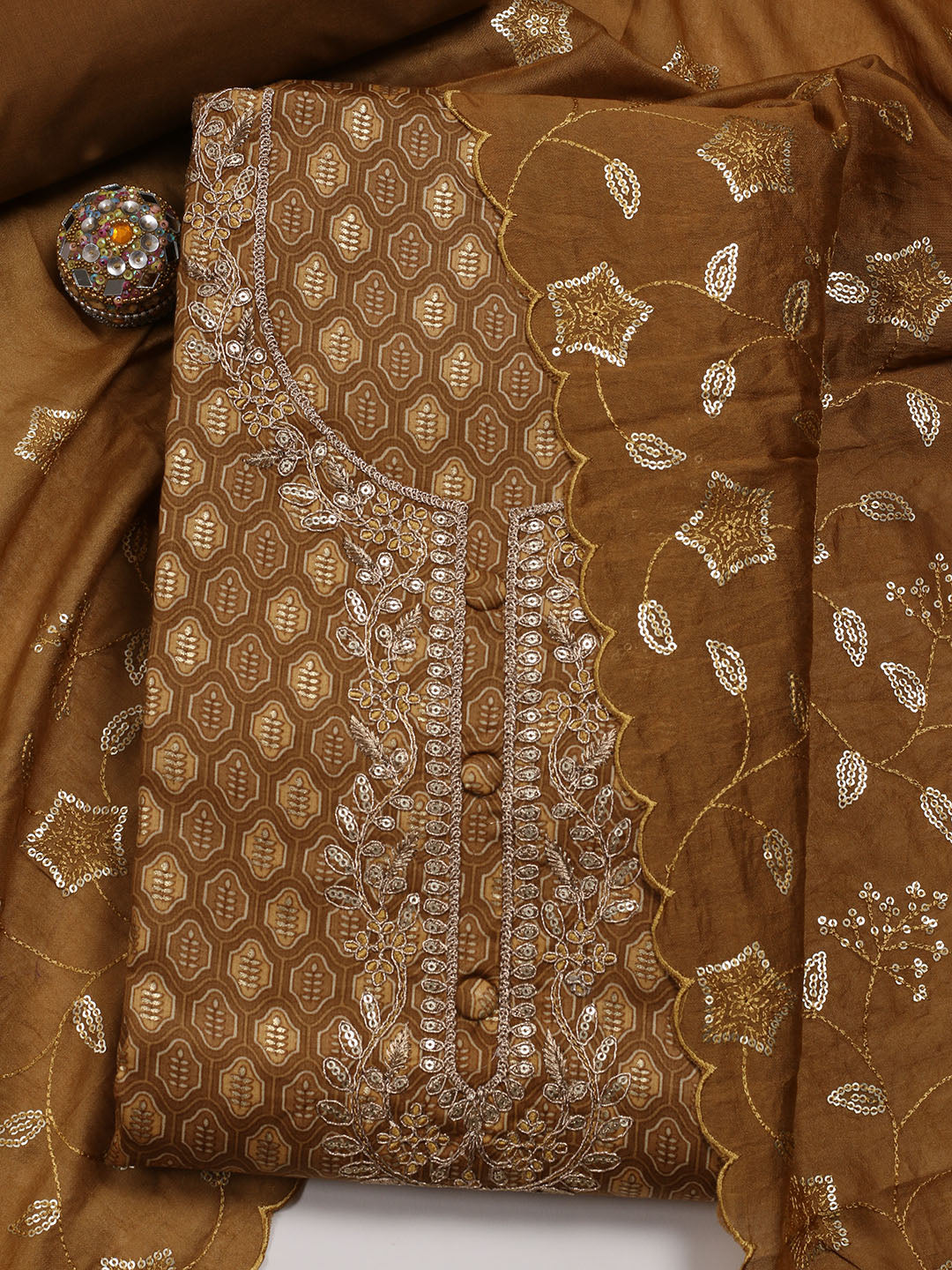 Neck Embroidered Cotton Blend Unstitched Suit Piece With Dupatta