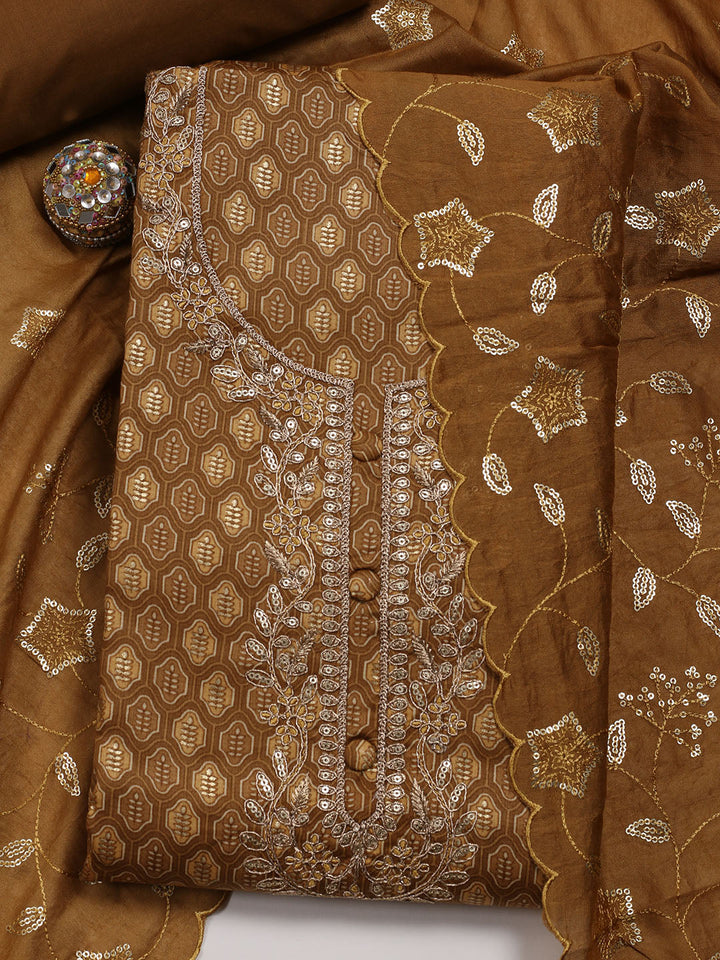 Neck Embroidered Cotton Blend Unstitched Suit Piece With Dupatta
