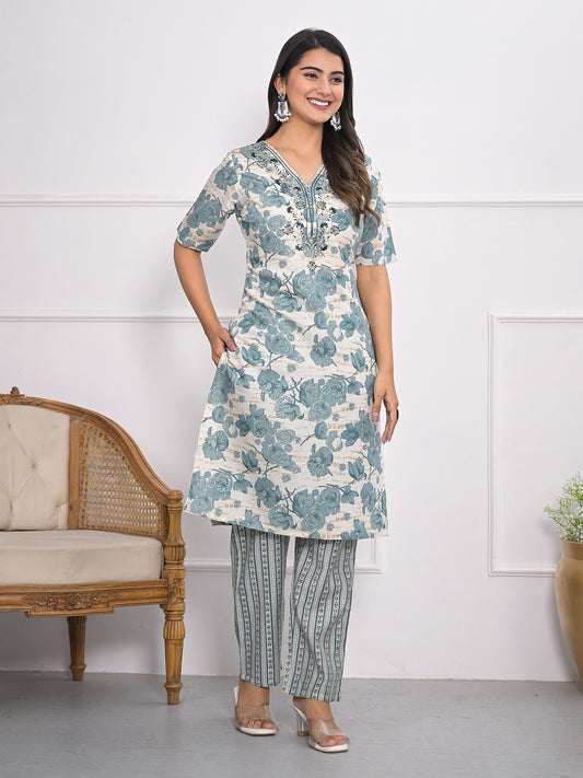 Printed Muslin Kurta With Pants