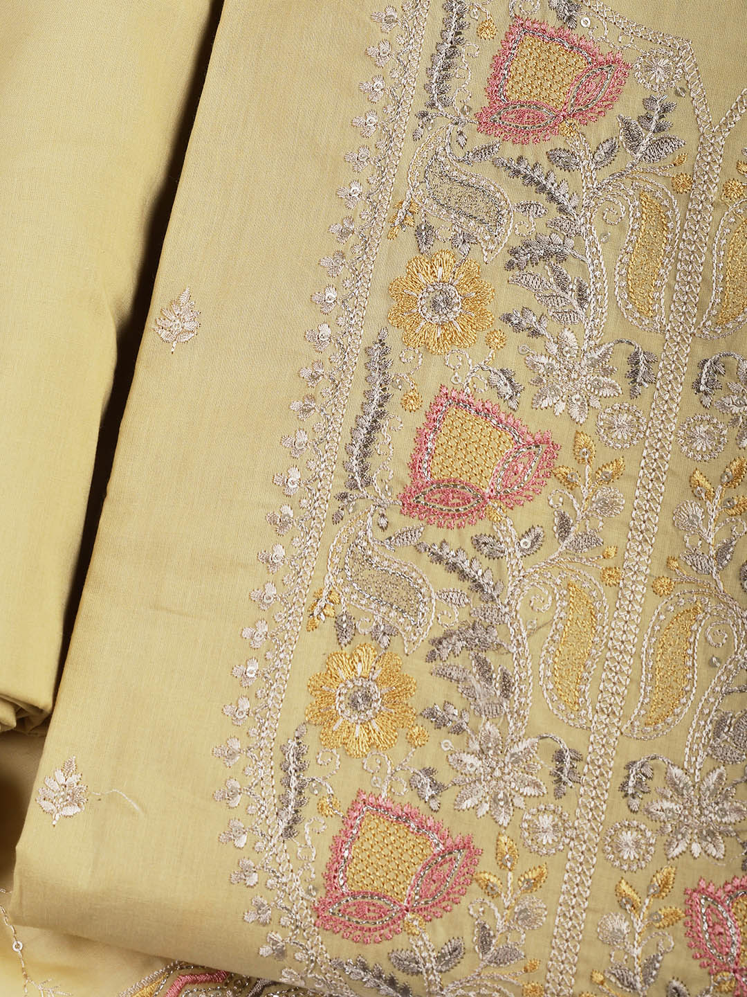 Embroidered Cotton Blend Unstitched Suit Piece With Dupatta