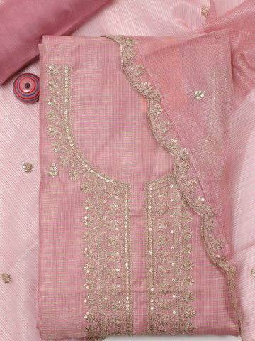 Neck Embroidery Chanderi Unstitched Suit Dupatta