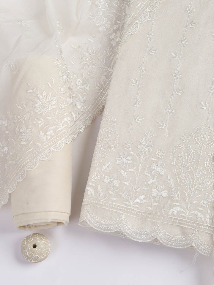 Embroidered Chanderi Unstitched Suit With Dupatta
