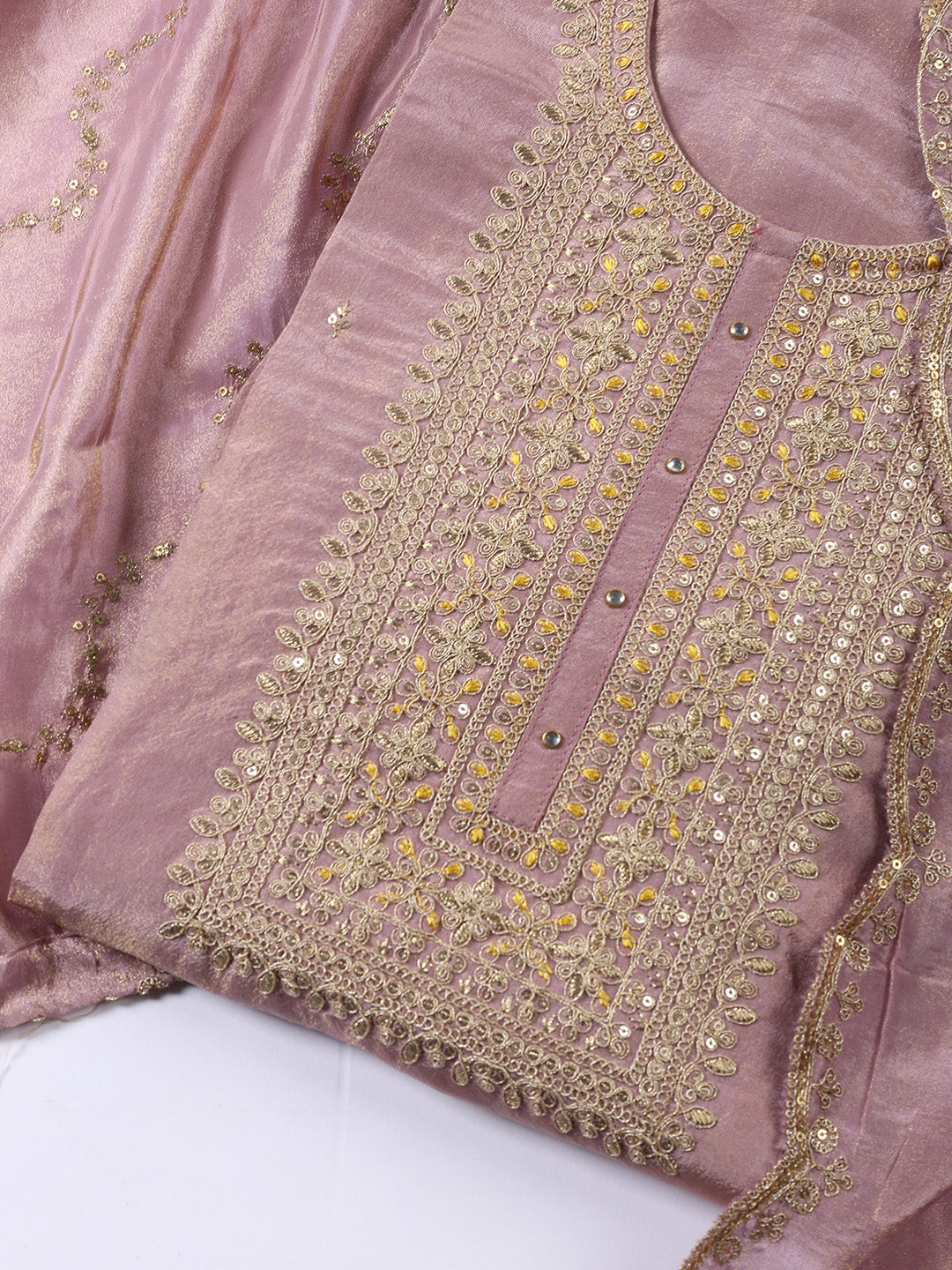 Neck Embroidered Tissue Unstitched Suit With Dupatta