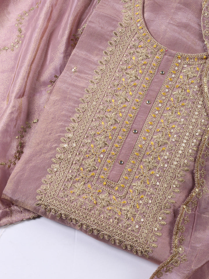 Neck Embroidered Tissue Unstitched Suit With Dupatta