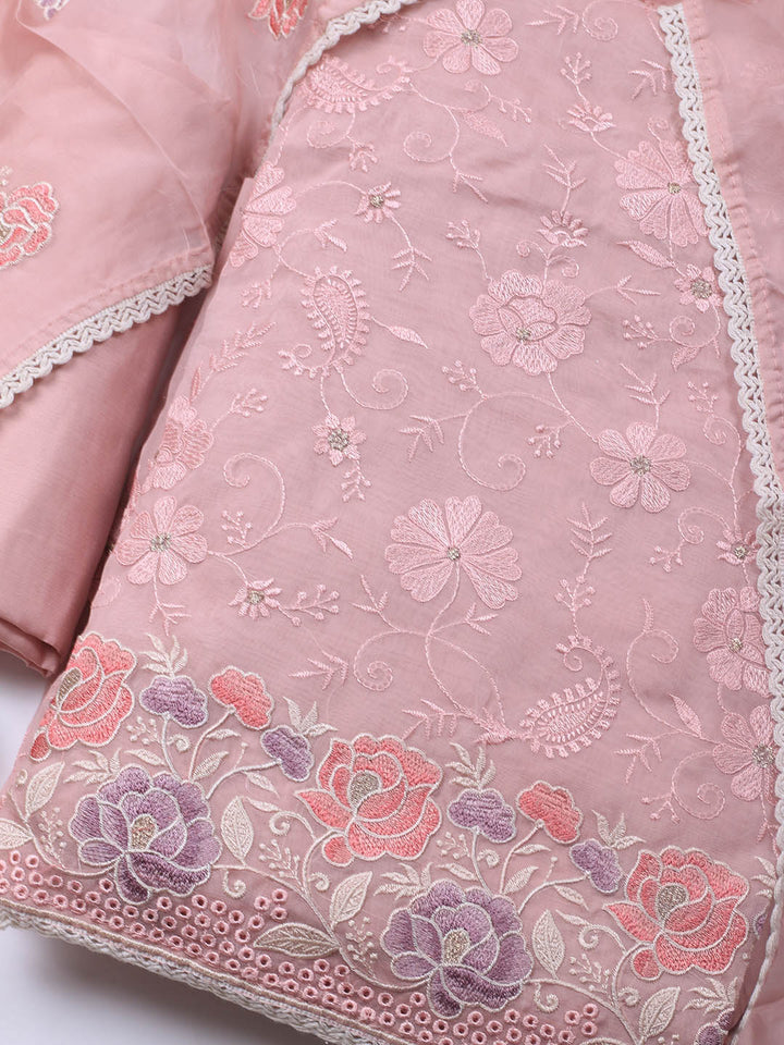 Neck Embroidery Organza Unstitched Suit Piece With Dupatta