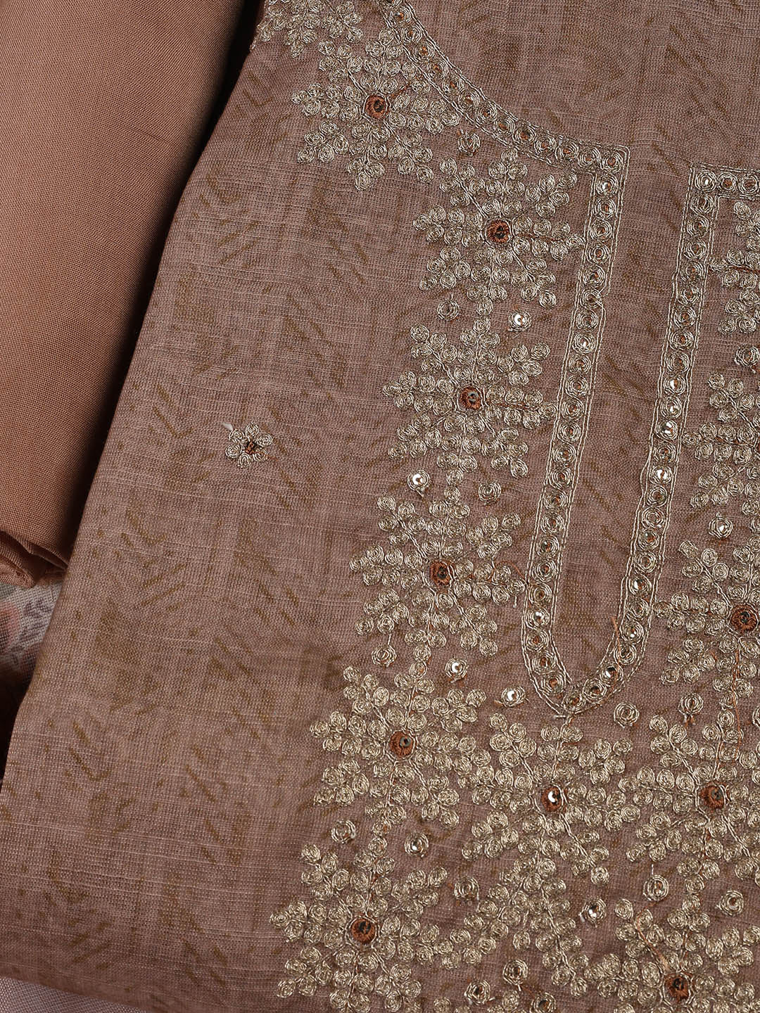Neck Embroidery Chanderi Unstitched Suit With Dupatta