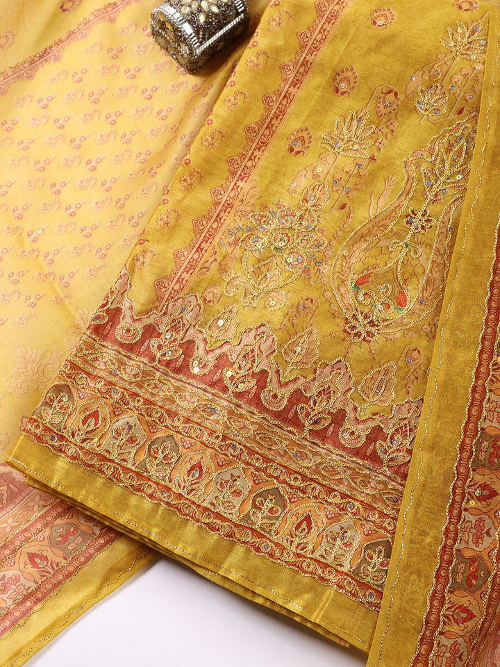 Neck Patti Chanderi Unstitched Suit With Dupatta