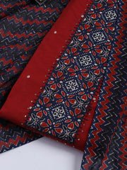 Neck Mirror Work Cotton Blend Unstitched Suit With Dupatta