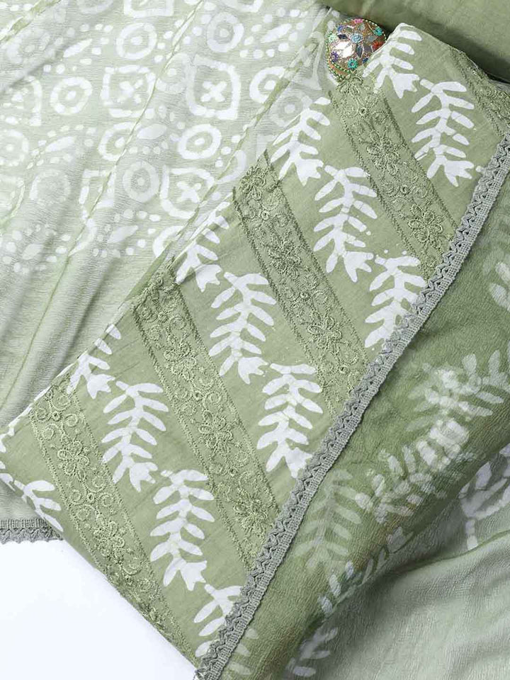 Printed Cotton Blend Unstitched Suit With Dupatta