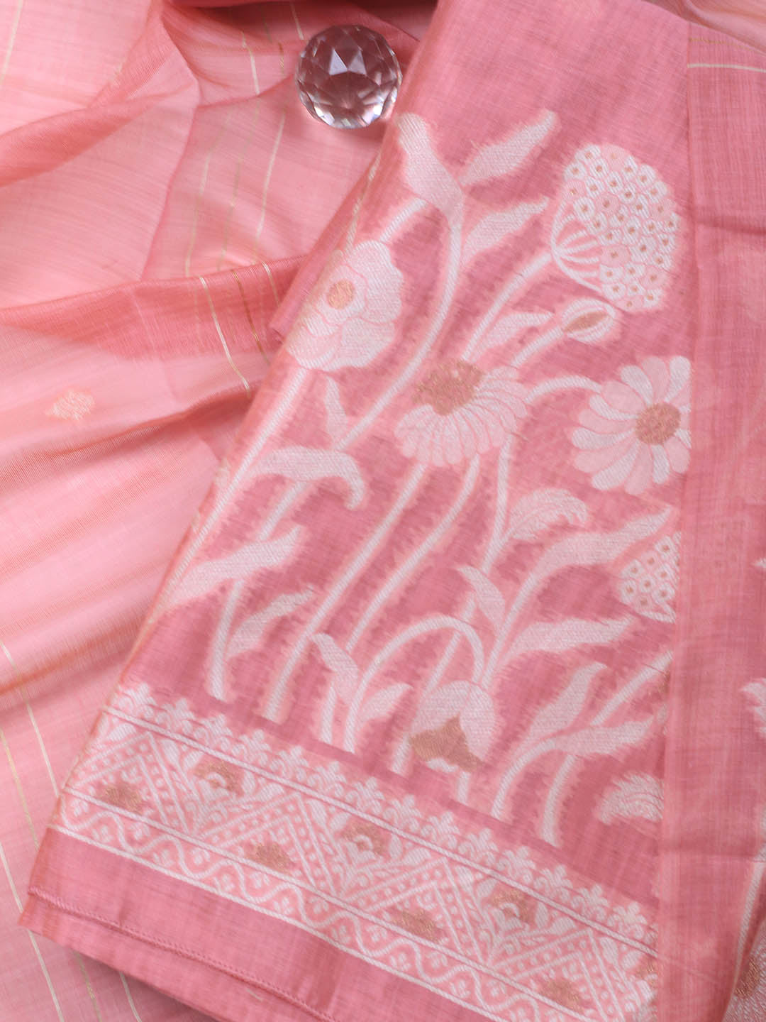 Neck Embroidery Chanderi Unstitched Suit With Dupatta