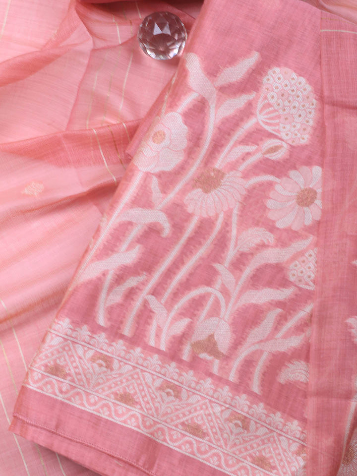 Neck Embroidery Chanderi Unstitched Suit With Dupatta