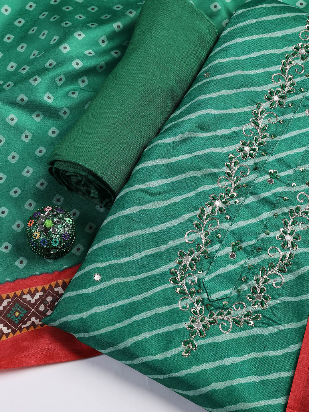 Cotton Blend Unstitched Suit Piece With Dupatta