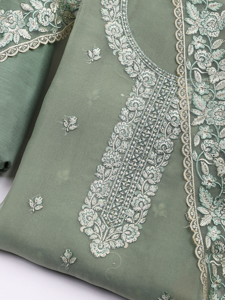 Neck Embroidered Tissue Unstitched Suit With Dupatta