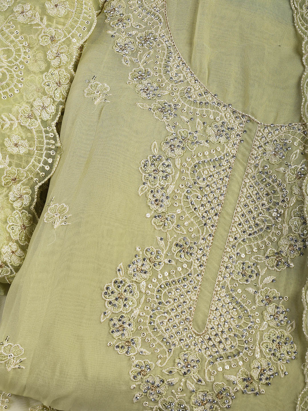 Embroidered Chanderi Unstitched Suit Piece With Dupatta