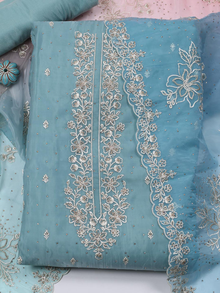 Neck Embroidery Organza Unstitched Suit Piece With Dupatta
