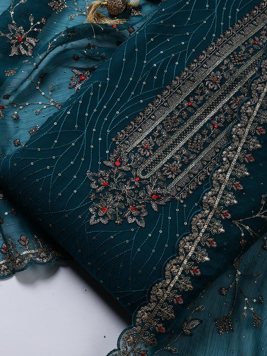 Embroidered Organza Unstitched Suit Piece With Dupatta