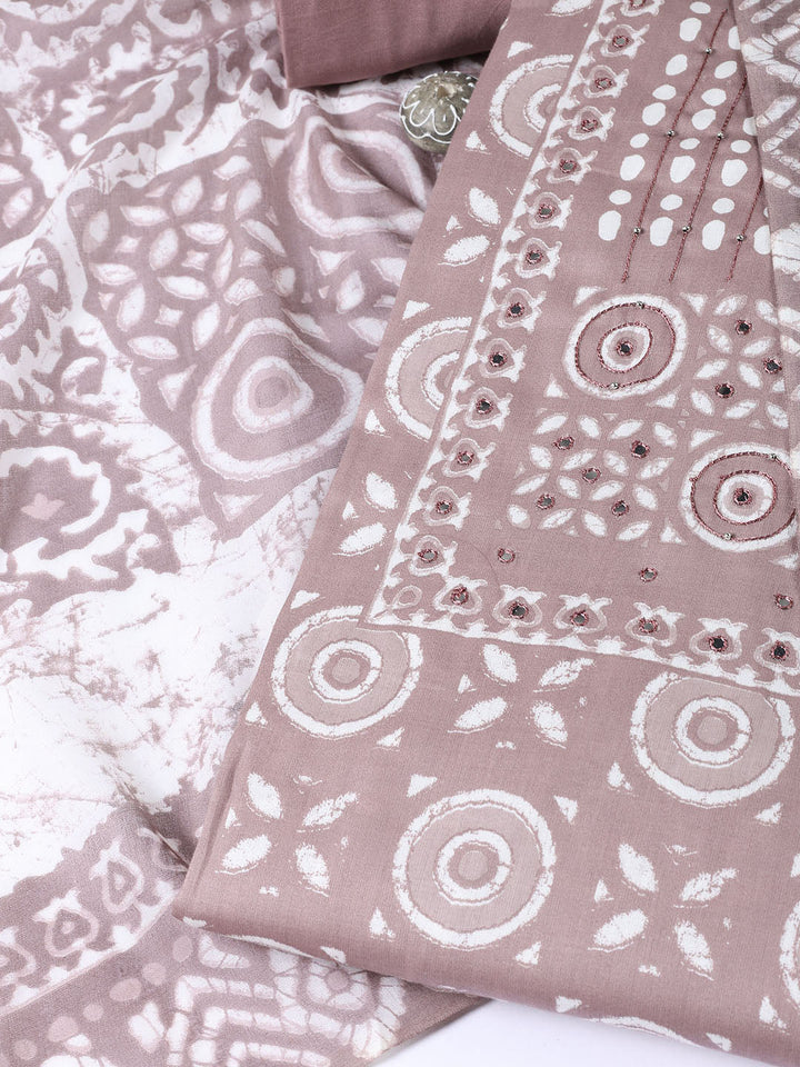 Printed Cotton Blend Unstitched Suit With Dupatta