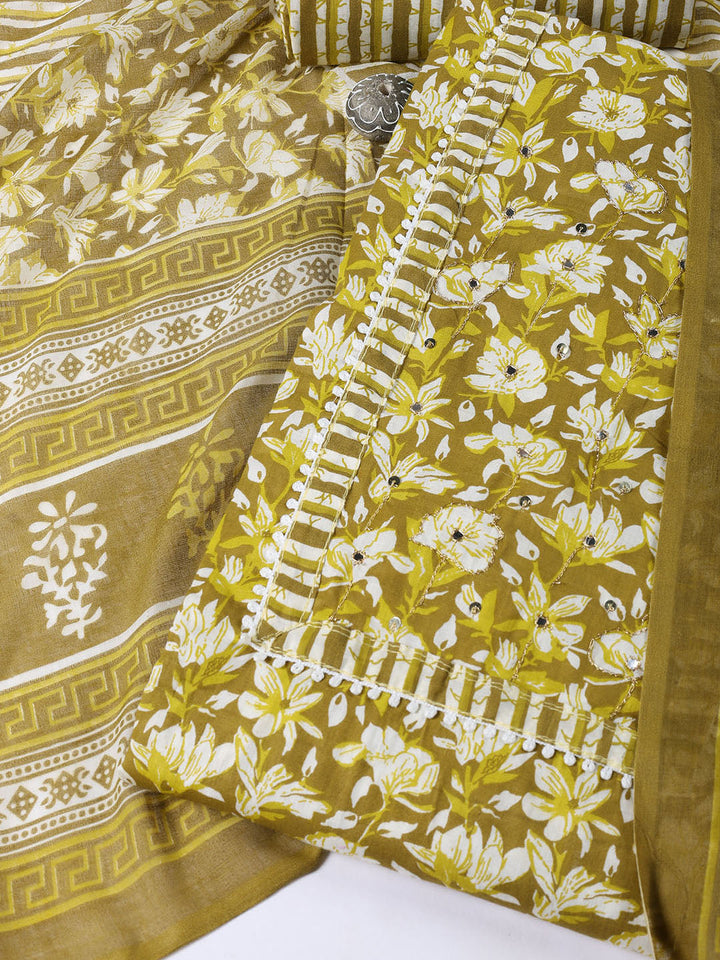 Printed Cotton Blend Unstitched Suit With Dupatta