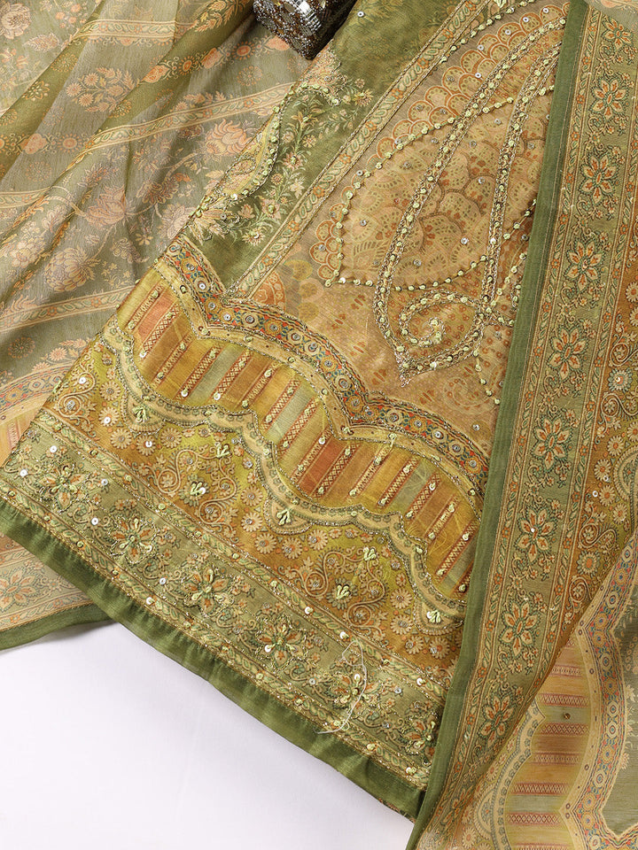 Embroidered Chanderi Unstitched Suit With Dupatta