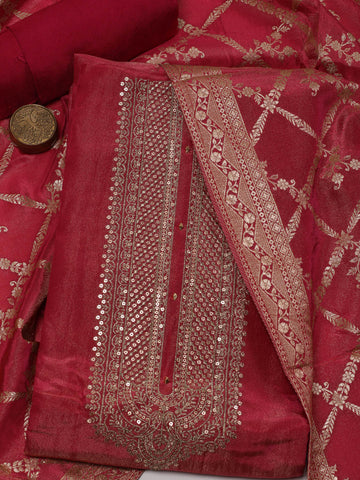 Neck Embroidered Chanderi  Unstitched Suit With Dupatta