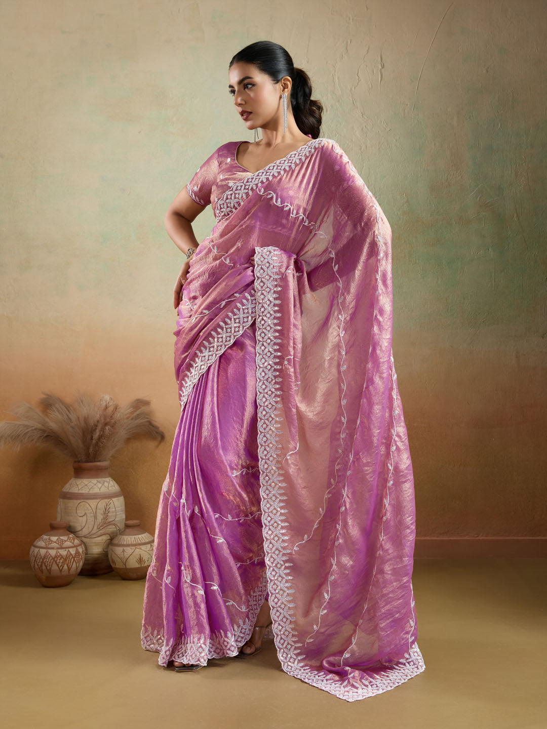 Embroidered Chiffon Velvet Saree