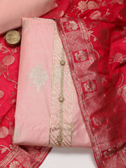 Neck Patti Chanderi Unstitched Suit With Dupatta