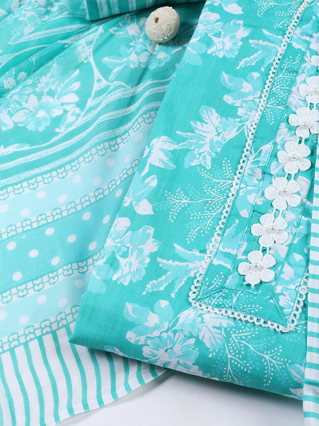 Printed Cotton Blend Unstitched Suit With Dupatta