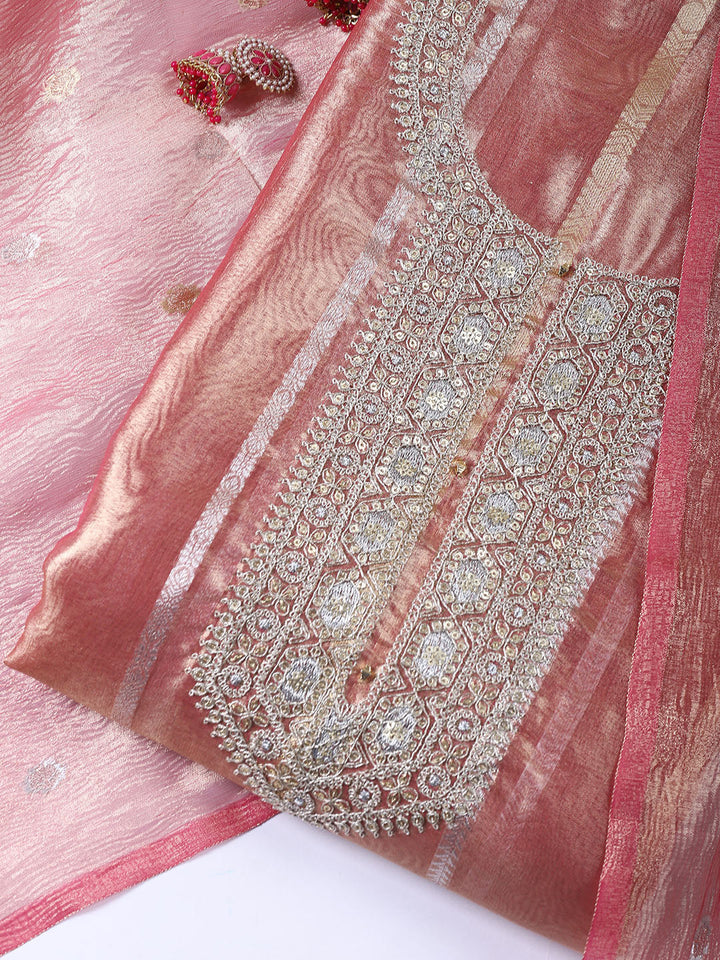 Neck Embroidered Tissue Unstitched Suit With Dupatta