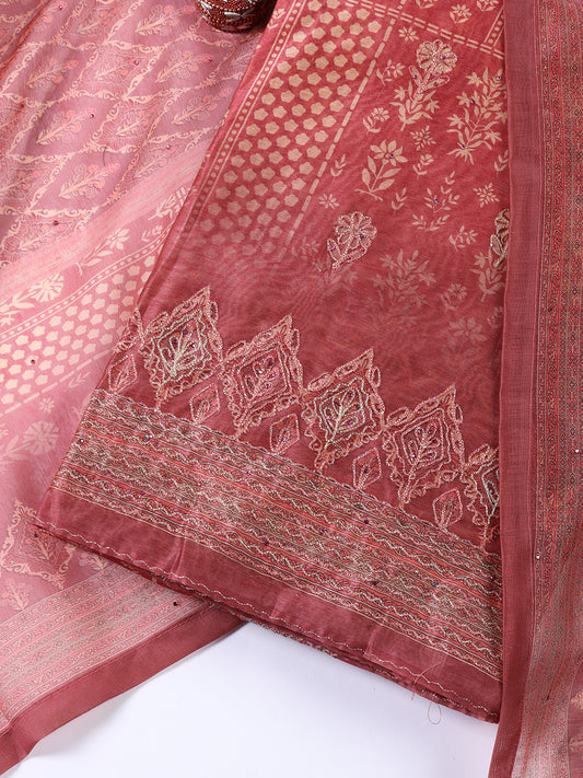 Printed Chanderi Unstitched Suit With Dupatta