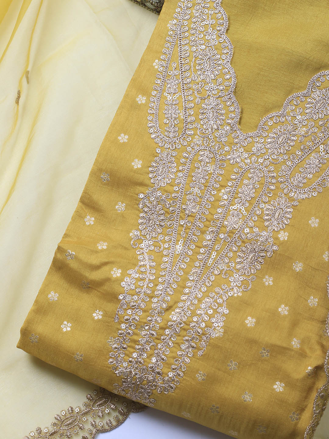 Neck Embroidery Chanderi Unstitched Suit With Dupatta