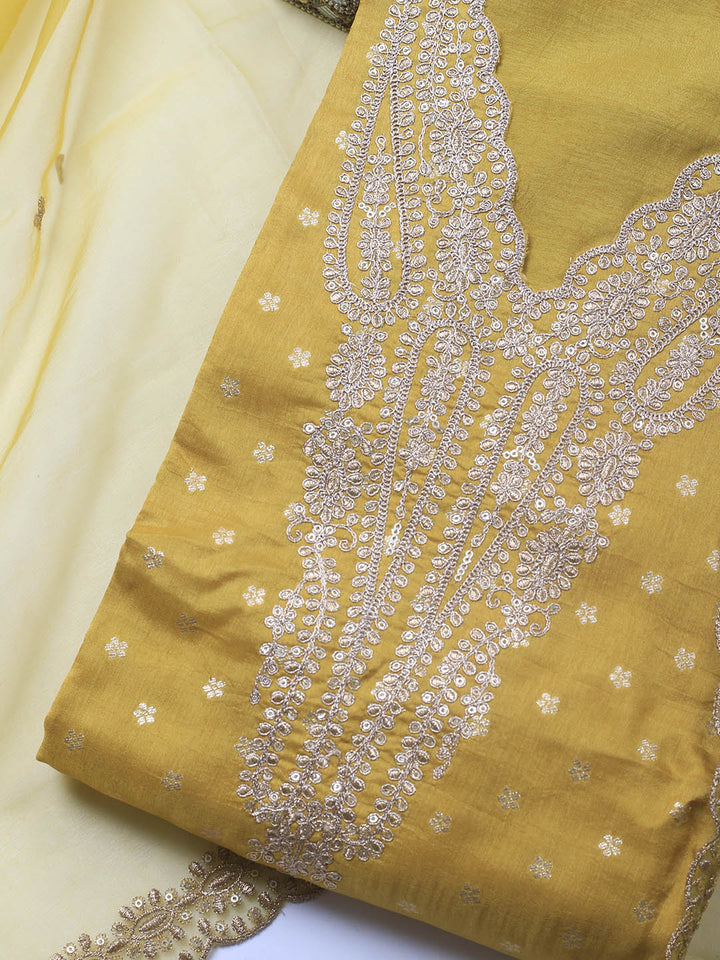 Neck Embroidery Chanderi Unstitched Suit With Dupatta