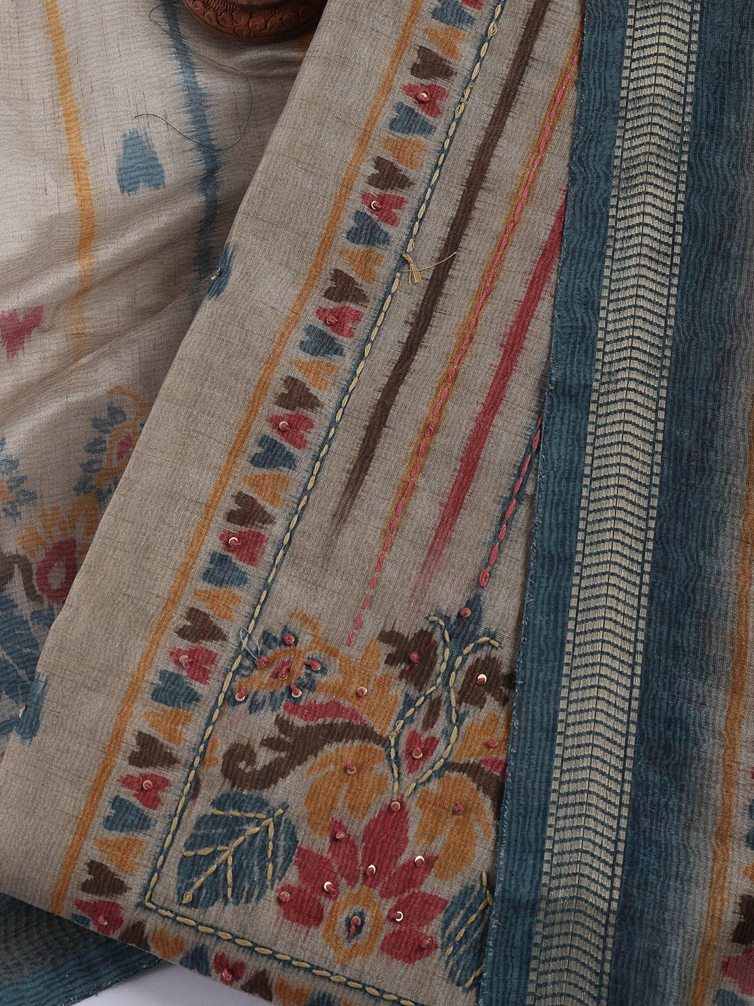 Woven Chanderi Unstitched Suit With Dupatta