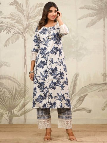 Floral Printed Cotton Kurta With Pants