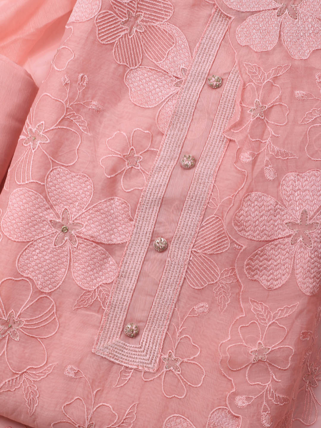 Embroidered Chanderi Unstitched Suit With Dupatta
