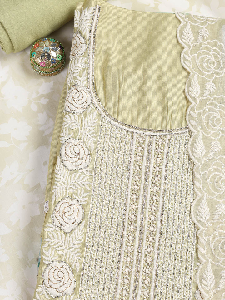 Neck Embroidery Chanderi Unstitched Suit With Dupatta
