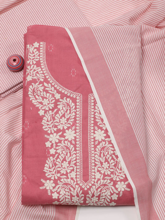 Neck Embroidered Cotton Unstitched Suit Piece With Dupatta