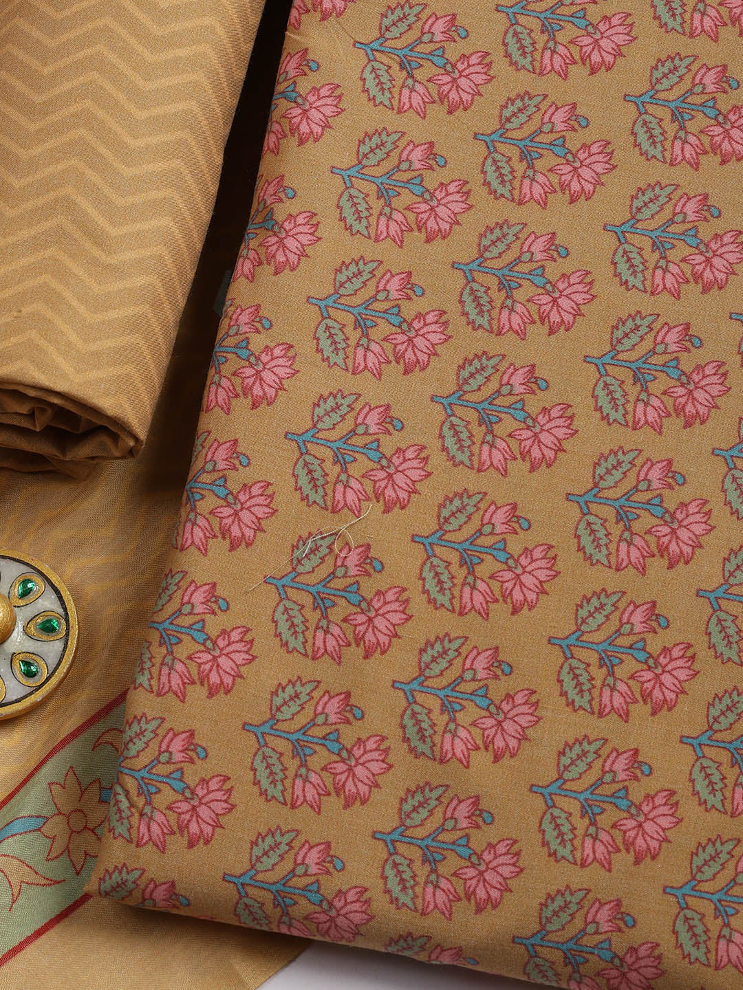 Printed Cotton Blend Unstitched Suit Piece With Dupatta