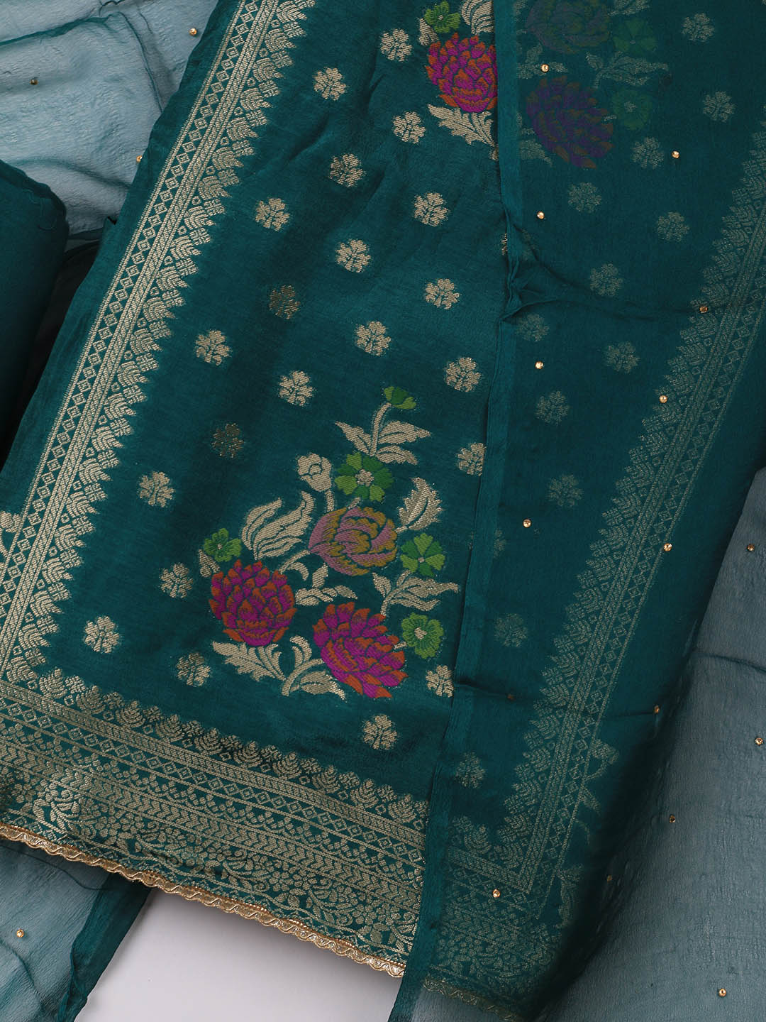 Woven Work Chanderi Unstitched Suit With Dupatta