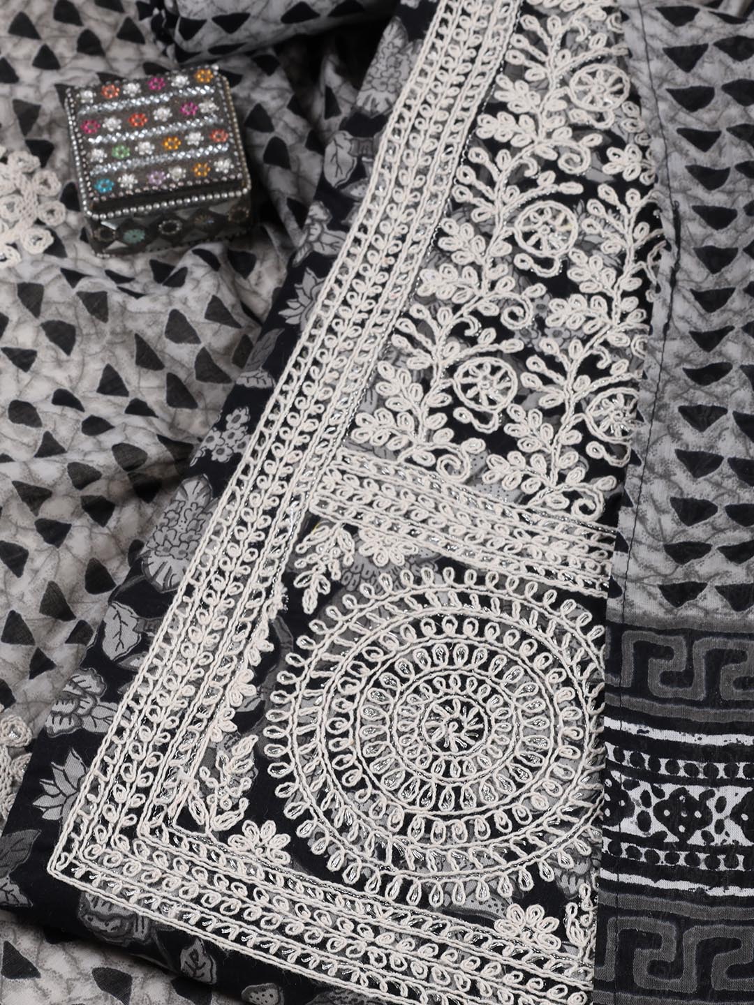 Embroidered Cotton Blend Unstitched Suit Piece With Dupatta