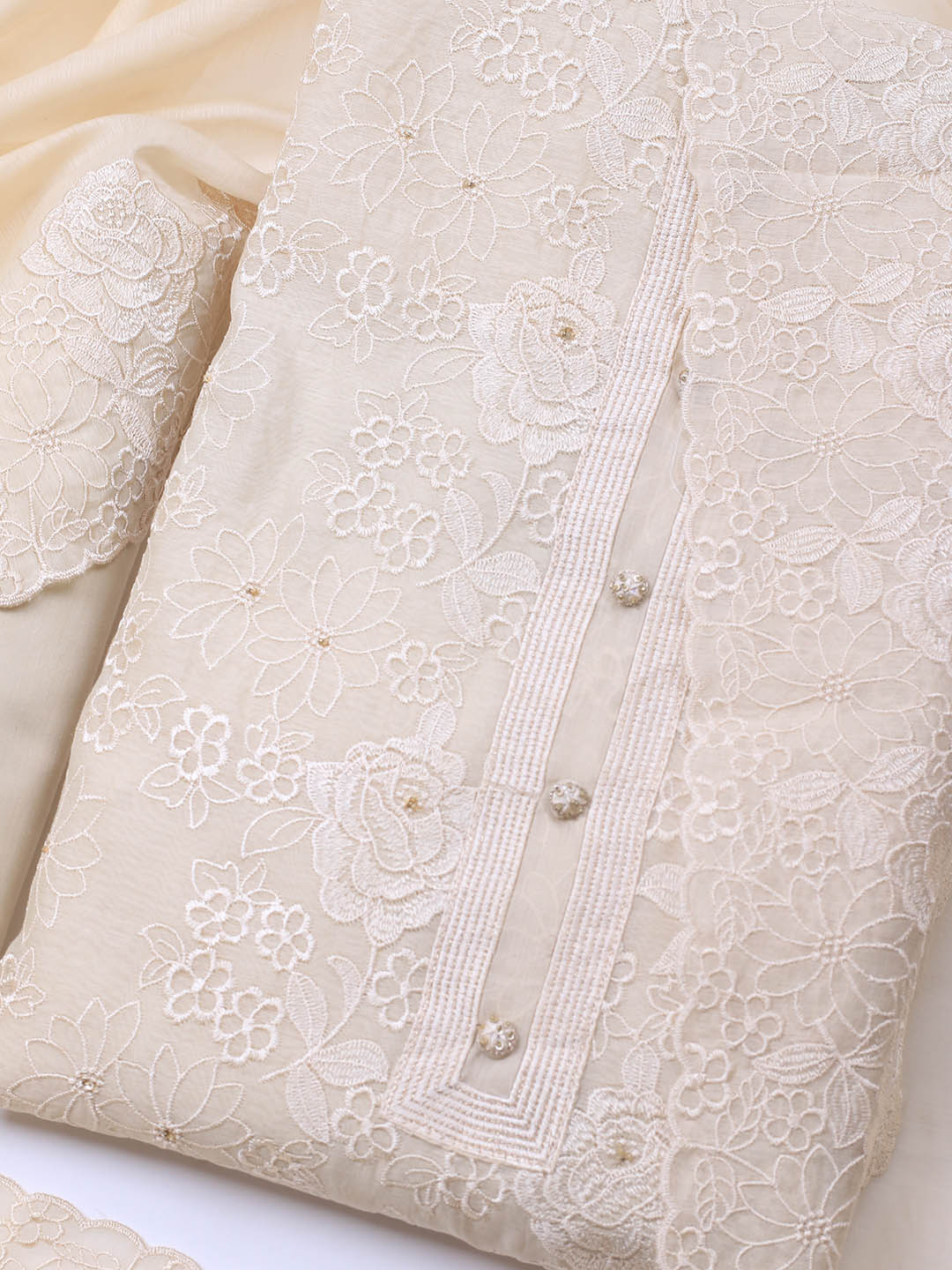 Embroidered Chanderi Unstitched Suit With Dupatta
