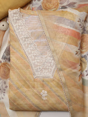 Neck Embroidered Printed Linen Unstitched Suit With Dupatta