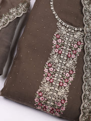 Neck Embroidered Organza Unstitched Suit With Dupatta