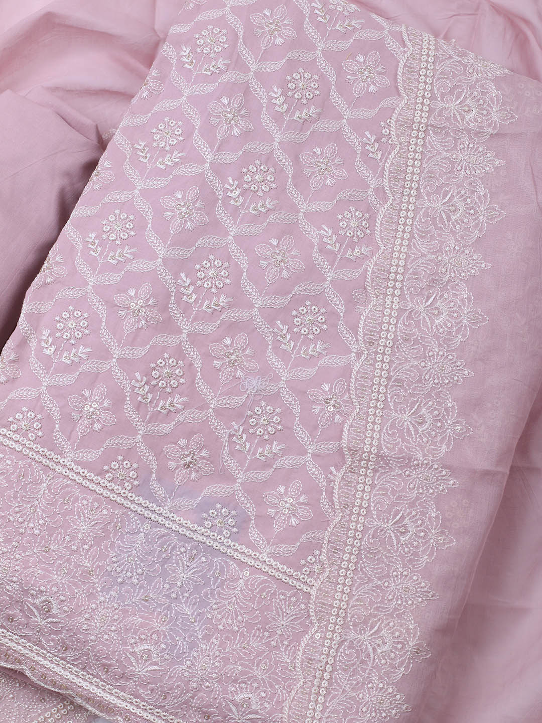 Embroidered Cotton Blend Unstitched Suit Piece With Dupatta