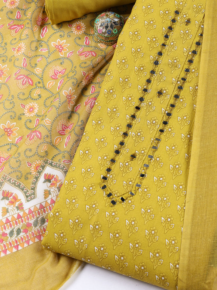 Printed Cotton Blend Unstitched Suit With Dupatta